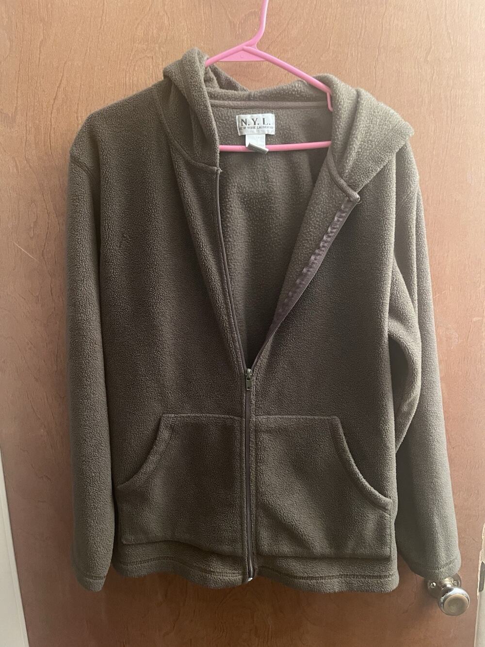 VTG NYL New York Laundry Hoodie Womens XL Green Full Zip Hooded Sweatshirt Soft